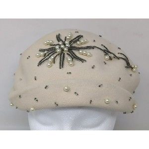 Vintage Hat 1950s Helen Hale Glenover‎ Wool Henry Pollak Cocktail Caplet Beaded
